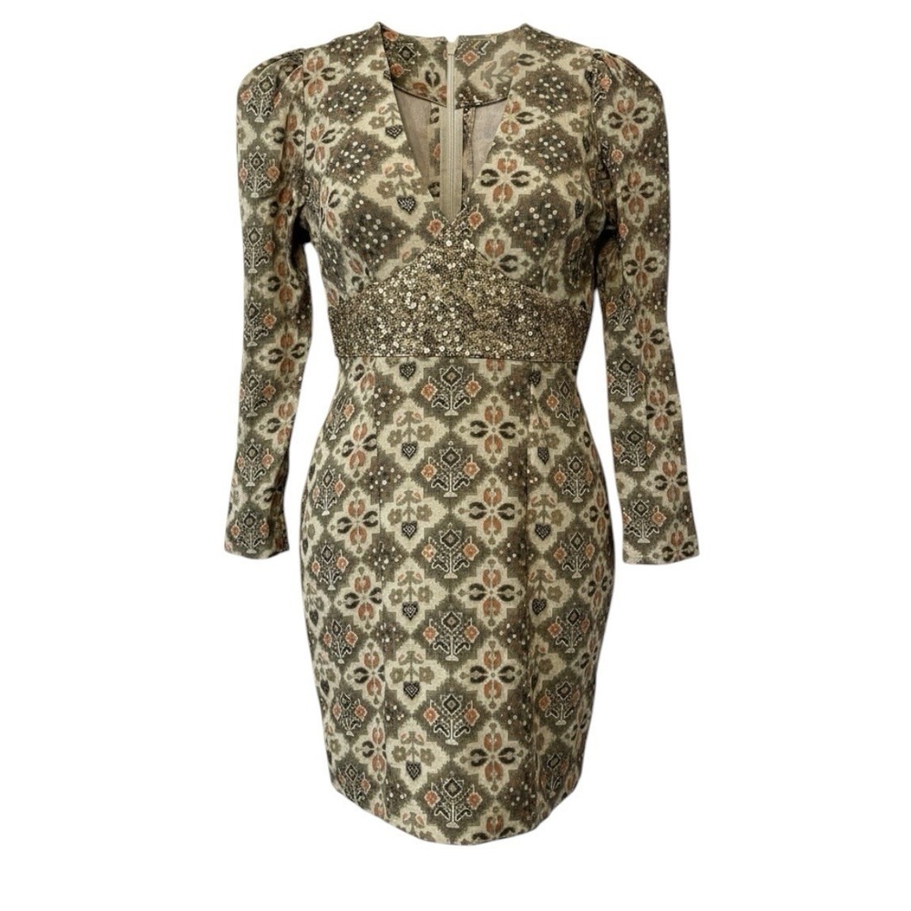 Holichic Ariana Mini Dress By Megha Rao Sequined Long Sleeve Size 40 (M) Gold